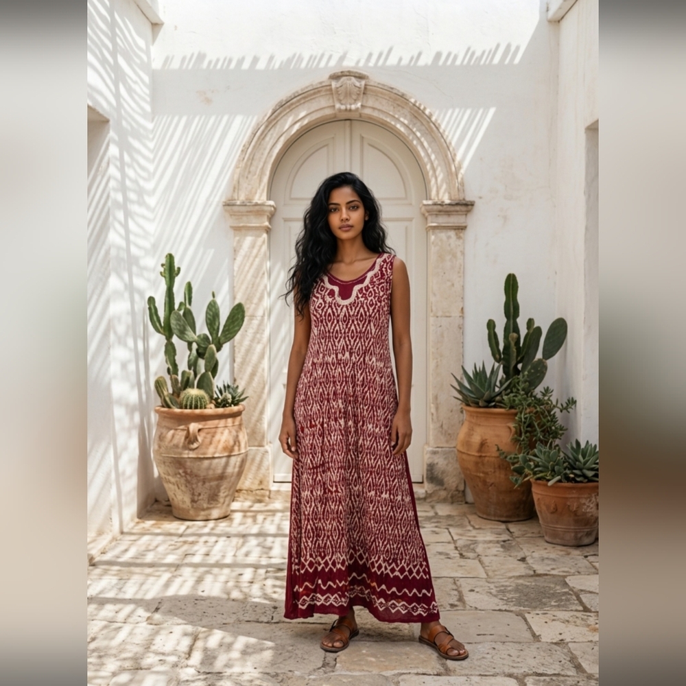 India Boutique Burgundy and Cream Maxi Dress